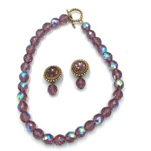 Vtg Blair Delmonico Choker Necklace & Earrings Set Multicolored Faceted Beads